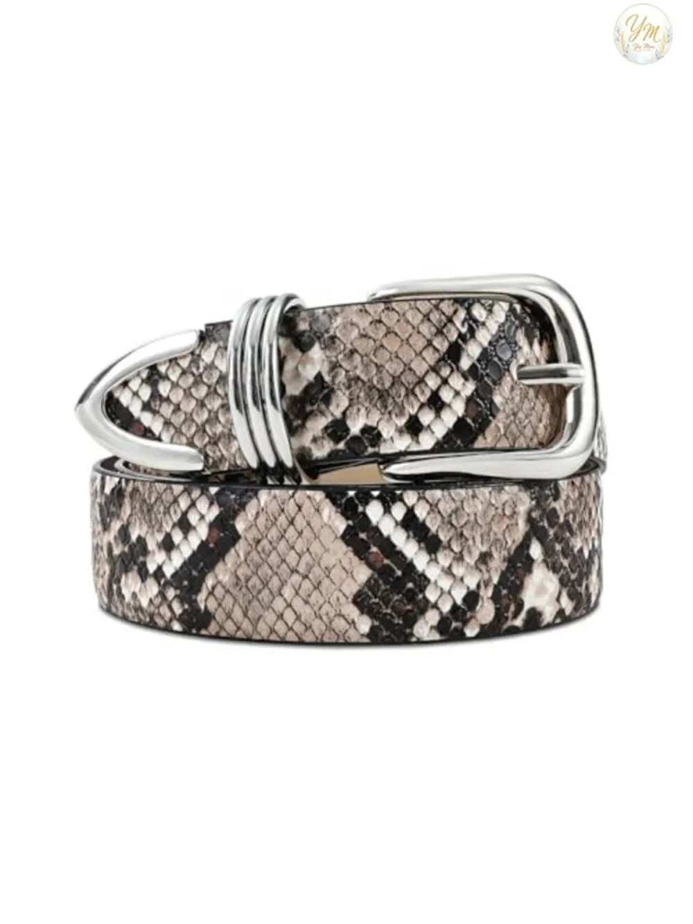 Snake Print Faux Leather Belt with Metal Buckle for Women